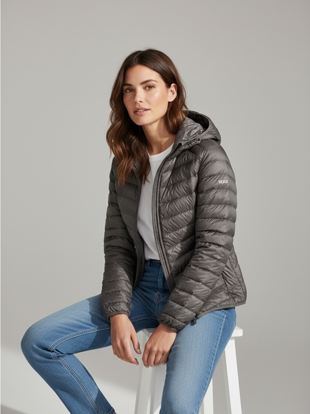 Tumi Women's Hooded Quilted Puffer Jacket - Slate Gray
